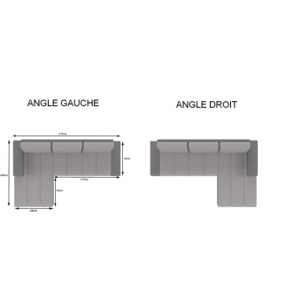 Canapé d'angle convertible en tissu luxe gris et simili cuir gris, 5 places, angle gauche (vu de face) - OTELLO