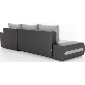 Canapé d'angle convertible en tissu luxe gris et simili cuir gris, 5 places, angle droit (vu de face) - OTELLO