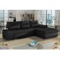 Canapé d'angle convertible en tissu luxe noir et simili cuir noir, 5 places, angle droit (vu de face) - OTELLO Canapé d'angle convertible en tissu luxe noir et simili cuir noir, 5 places, angle droit (vu de face) - OTELLO