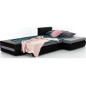 Canapé d'angle convertible en tissu luxe noir et simili cuir noir, 5 places, angle droit (vu de face) - OTELLO Canapé d'angle convertible en tissu luxe noir et simili cuir noir, 5 places, angle droit (vu de face) - OTELLO