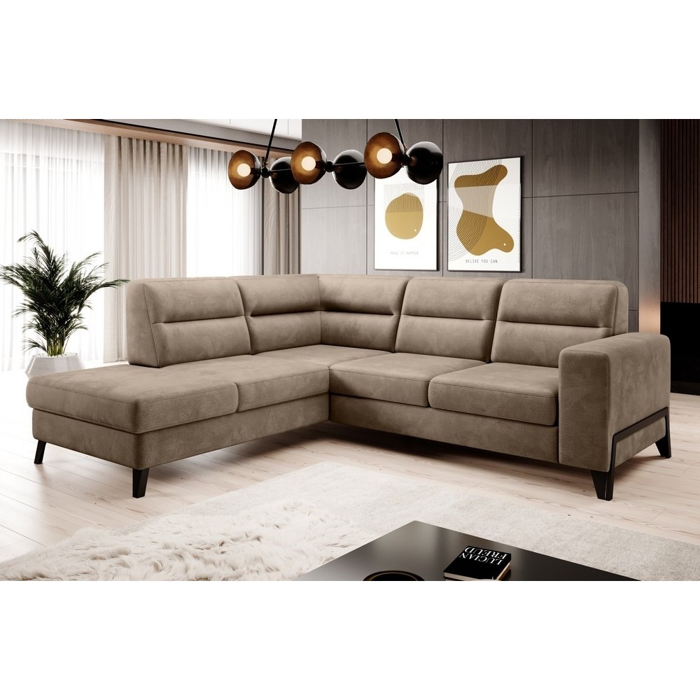 Canapé d'angle convertible - CASTA VELOURS - en tissu Luxe, beige, 5/6 places, angle gauche (vu de face) Canapé d'angle convertible - CASTA VELOURS - en tissu Luxe, beige, 5/6 places, angle gauche (vu de face)