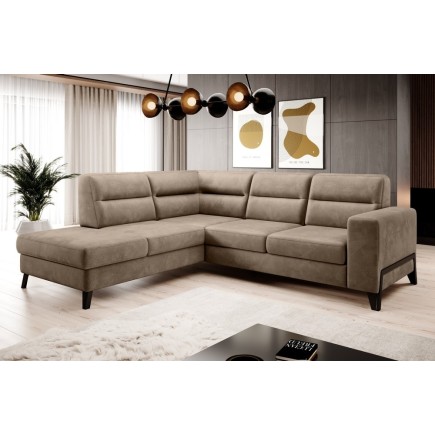 Canapé d'angle convertible - CASTA VELOURS - en tissu Luxe, beige, 5/6 places, angle gauche (vu de face)