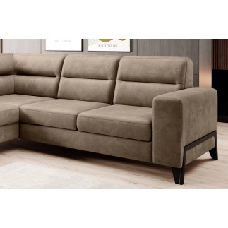 Canapé d'angle convertible - CASTA VELOURS - en tissu Luxe, beige, 5/6 places, angle gauche (vu de face)