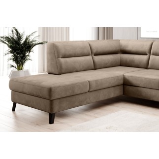 Canapé d'angle convertible - CASTA VELOURS - en tissu Luxe, beige, 5/6 places, angle gauche (vu de face)