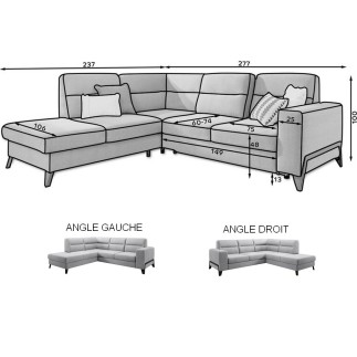Canapé d'angle convertible - CASTA VELOURS - en tissu Luxe, beige, 5/6 places, angle gauche (vu de face)