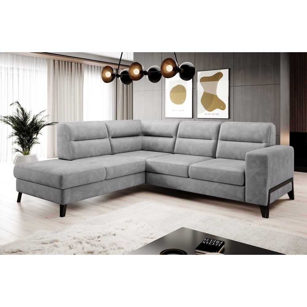 - Canapé d'angle convertible - CASTA VELOURS - en tissu Luxe, gris, 5/6 places, angle gauche (vu de face) - Canapé d'angle convertible - CASTA VELOURS - en tissu Luxe, gris, 5/6 places, angle gauche (vu de face)
