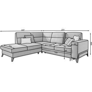 - Canapé d'angle convertible - CASTA VELOURS - en tissu Luxe, gris, 5/6 places, angle gauche (vu de face)
