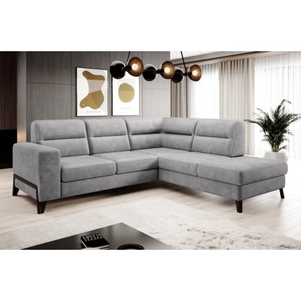 Canapé d'angle convertible - CASTA VELOURS - en tissu Luxe, gris, 5/6 places, angle droit (vu de face)