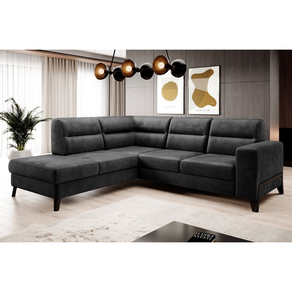 Canapé d'angle convertible - CASTA VELOURS - en tissu Luxe, anthracite, 5/6 places, angle gauche (vu de face) Canapé d'angle convertible - CASTA VELOURS - en tissu Luxe, anthracite, 5/6 places, angle gauche (vu de face)