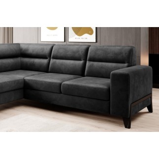 Canapé d'angle convertible - CASTA VELOURS - en tissu Luxe, anthracite, 5/6 places, angle gauche (vu de face)