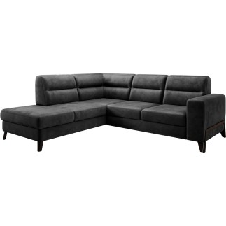 Canapé d'angle convertible - CASTA VELOURS - en tissu Luxe, anthracite, 5/6 places, angle gauche (vu de face)
