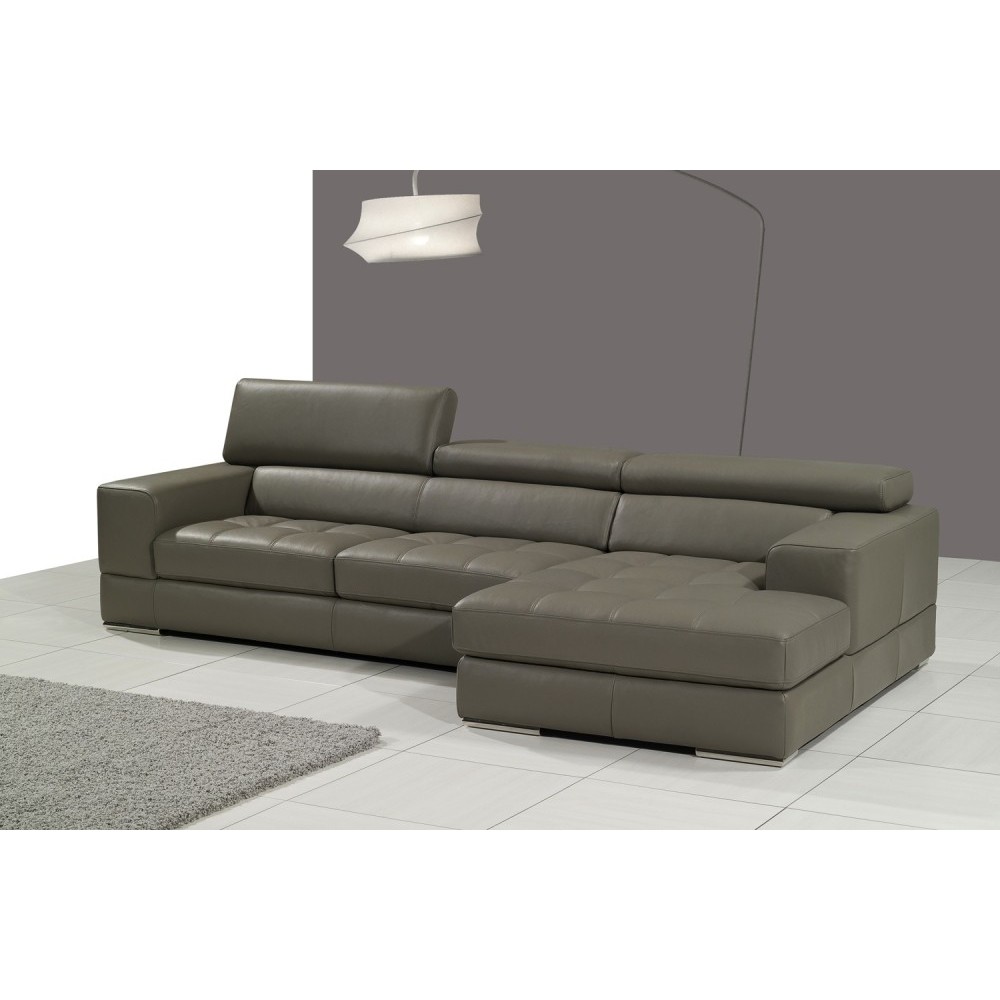 Canapé d'angle en cuir italien 5 places PERLE, gris foncé, angle droit Canapé d'angle en cuir italien 5 places PERLE, gris foncé, angle droit
