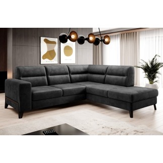 Canapé d'angle convertible - CASTA VELOURS - en tissu Luxe, anthracite, 5/6 places, angle droit (vu de face)