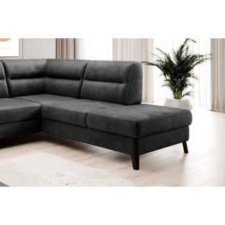 Canapé d'angle convertible - CASTA VELOURS - en tissu Luxe, anthracite, 5/6 places, angle droit (vu de face)