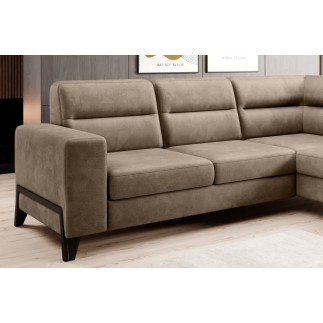 Canapé d'angle convertible - CASTA VELOURS - en tissu Luxe, beige, 5/6 places, angle droit (vu de face)
