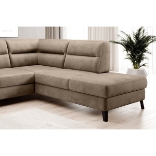 Canapé d'angle convertible - CASTA VELOURS - en tissu Luxe, beige, 5/6 places, angle droit (vu de face)