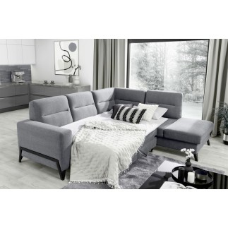Canapé d'angle convertible - CASTA VELOURS - en tissu Luxe, beige, 5/6 places, angle droit (vu de face)