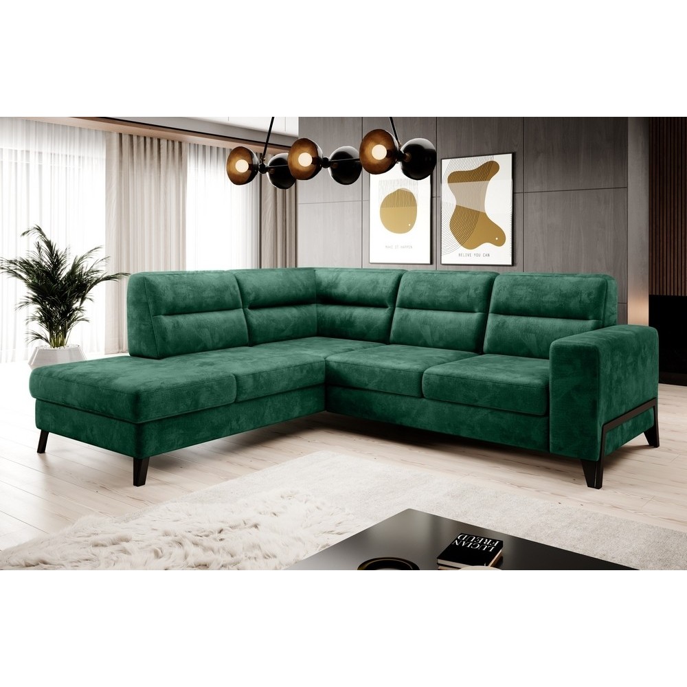 Canapé d'angle convertible - CASTA VELOURS - en tissu Luxe, VERT, 5/6 places, angle gauche (vu de face) Canapé d'angle convertible - CASTA VELOURS - en tissu Luxe, VERT, 5/6 places, angle gauche (vu de face)
