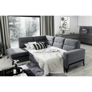 Canapé d'angle convertible - CASTA VELOURS - en tissu Luxe, VERT, 5/6 places, angle gauche (vu de face)