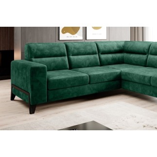 Canapé d'angle convertible - CASTA VELOURS - en tissu Luxe, vert, 5/6 places, angle droit (vu de face)