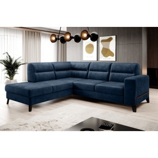 Canapé d'angle convertible - CASTA VELOURS - en tissu Luxe, BLEU, 5/6 places, angle gauche (vu de face)