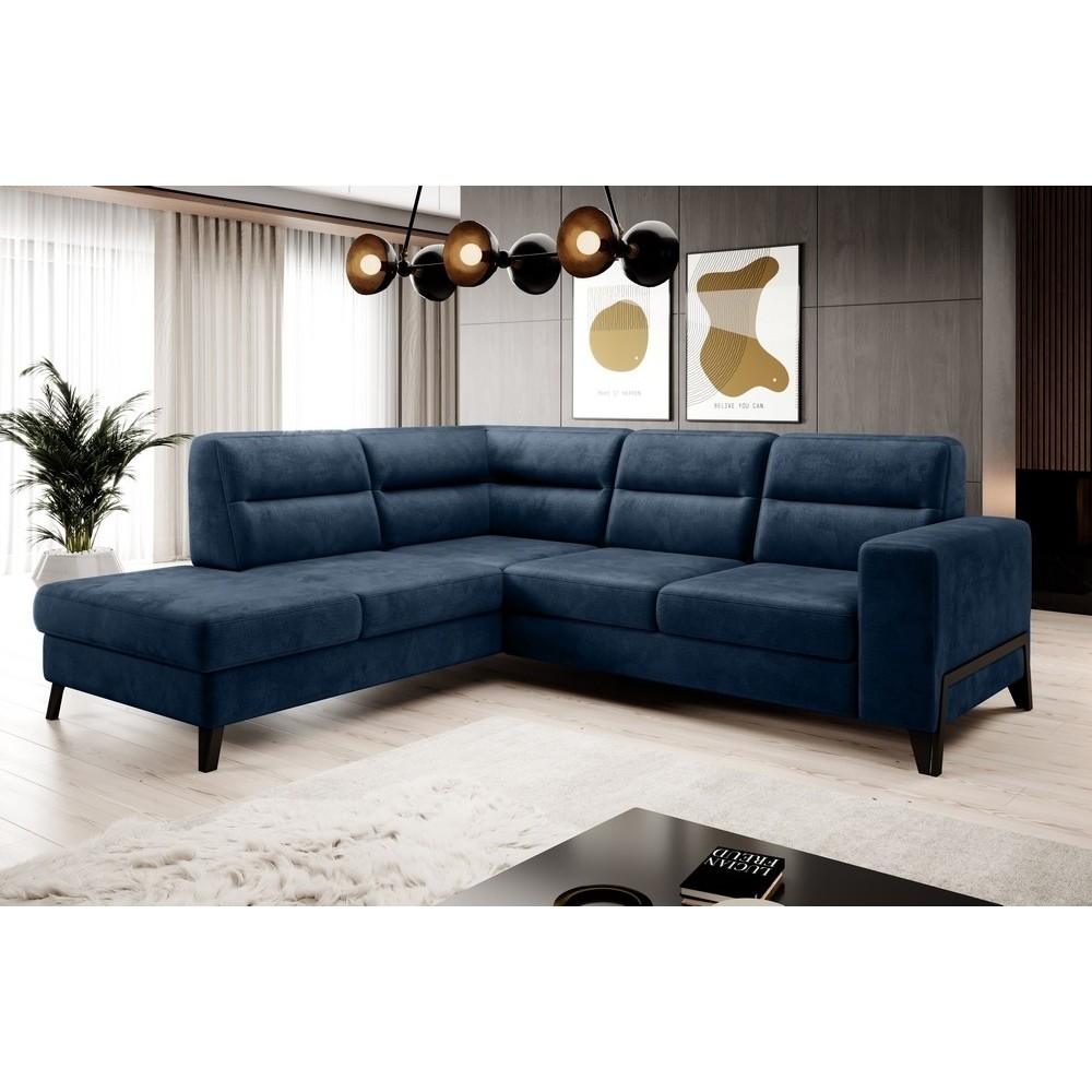 Canapé d'angle convertible - CASTA VELOURS - en tissu Luxe, BLEU, 5/6 places, angle gauche (vu de face) Canapé d'angle convertible - CASTA VELOURS - en tissu Luxe, BLEU, 5/6 places, angle gauche (vu de face)