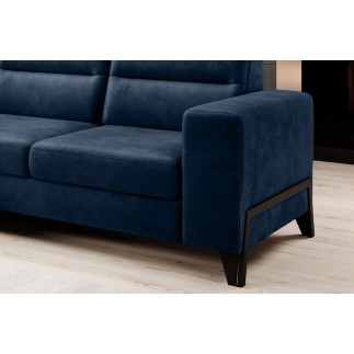 Canapé d'angle convertible - CASTA VELOURS - en tissu Luxe, BLEU, 5/6 places, angle gauche (vu de face)