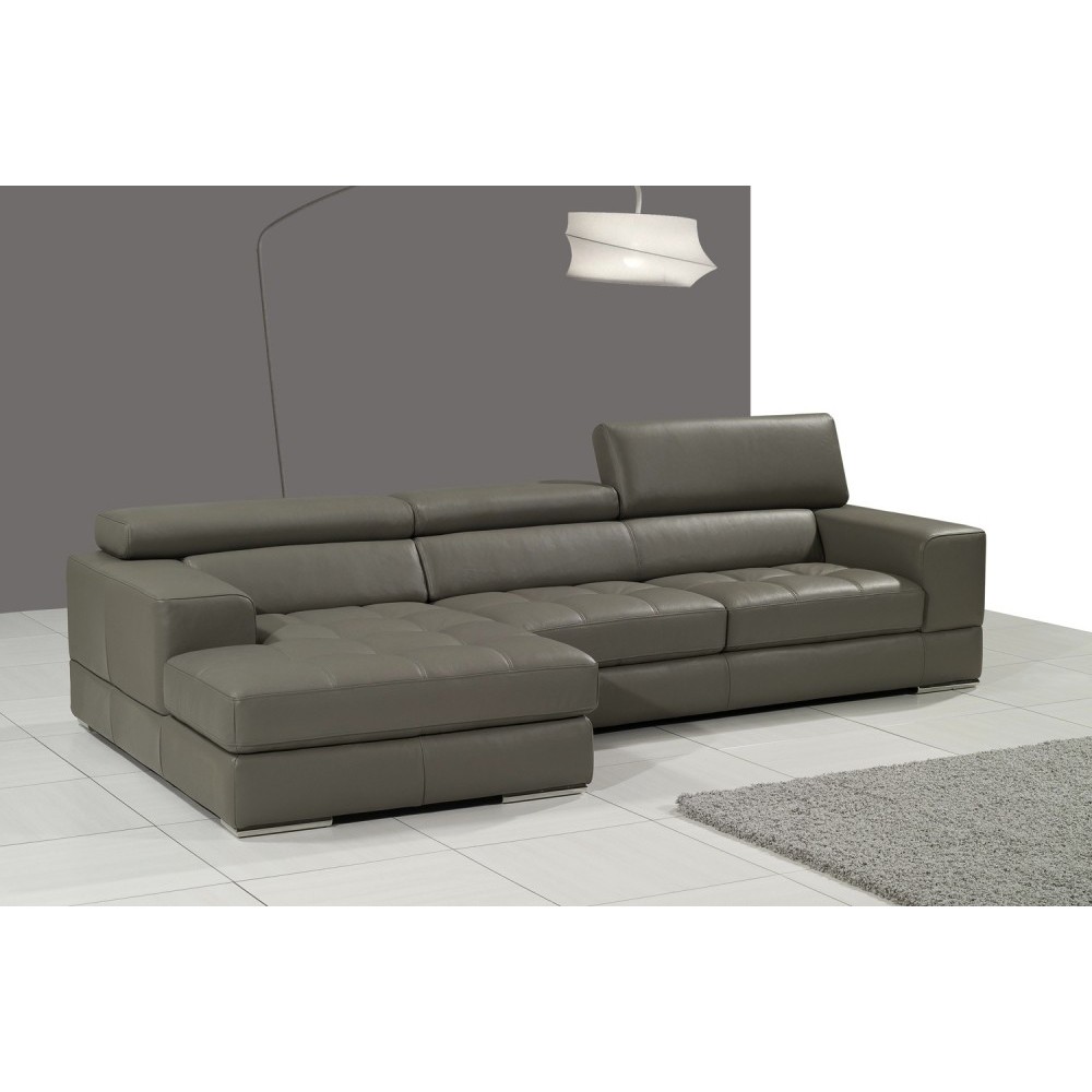 Canapé d'angle en cuir italien 5 places PERLE, gris foncé, angle gauche Canapé d'angle en cuir italien 5 places PERLE, gris foncé, angle gauche