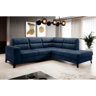 Canapé d'angle convertible - CASTA VELOURS - en tissu Luxe, bleu, 5/6 places, angle droit (vu de face)