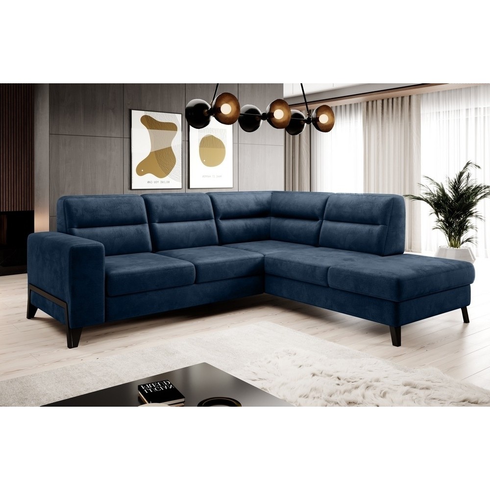 Canapé d'angle convertible - CASTA VELOURS - en tissu Luxe, bleu, 5/6 places, angle droit (vu de face) Canapé d'angle convertible - CASTA VELOURS - en tissu Luxe, bleu, 5/6 places, angle droit (vu de face)
