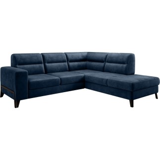 Canapé d'angle convertible - CASTA VELOURS - en tissu Luxe, bleu, 5/6 places, angle droit (vu de face)