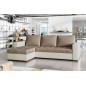 Canapé d'angle convertible en tissu luxe marron et simili cuir beige, 5 places, avec coffre, angle gauche (vu de face), NESTOR Canapé d'angle convertible en tissu luxe marron et simili cuir beige, 5 places, avec coffre, angle gauche (vu de face), NESTOR