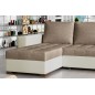 Canapé d'angle convertible en tissu luxe marron et simili cuir beige, 5 places, avec coffre, angle gauche (vu de face), NESTOR Canapé d'angle convertible en tissu luxe marron et simili cuir beige, 5 places, avec coffre, angle gauche (vu de face), NESTOR