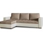 Canapé d'angle convertible en tissu luxe marron et simili cuir beige, 5 places, avec coffre, angle gauche (vu de face), NESTOR Canapé d'angle convertible en tissu luxe marron et simili cuir beige, 5 places, avec coffre, angle gauche (vu de face), NESTOR