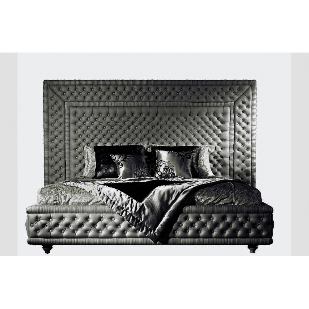 Lit en cuir italien de luxe PALACE, gris foncé, 140x190 Lit en cuir italien de luxe PALACE, gris foncé, 140x190
