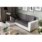 - Canapé d'angle convertible en tissu luxe gris foncé et simili cuir blanc, 5 places, avec coffre, angle gauche (vu de face), NE - Canapé d'angle convertible en tissu luxe gris foncé et simili cuir blanc, 5 places, avec coffre, angle gauche (vu de face), NE