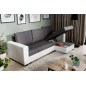 Canapé d'angle convertible en tissu luxe gris foncé et simili cuir blanc, 5 places, avec coffre, angle droit (vu de face), NESTO Canapé d'angle convertible en tissu luxe gris foncé et simili cuir blanc, 5 places, avec coffre, angle droit (vu de face), NESTO