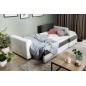 Canapé d'angle convertible en tissu luxe gris foncé et simili cuir blanc, 5 places, avec coffre, angle droit (vu de face), NESTO Canapé d'angle convertible en tissu luxe gris foncé et simili cuir blanc, 5 places, avec coffre, angle droit (vu de face), NESTO