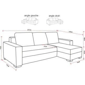 Canapé d'angle convertible en tissu luxe gris foncé et simili cuir blanc, 5 places, avec coffre, angle droit (vu de face), NESTO