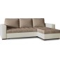 Canapé d'angle convertible en tissu luxe marron et simili cuir beige, 5 places, avec coffre, angle droit (vu de face), NESTOR Canapé d'angle convertible en tissu luxe marron et simili cuir beige, 5 places, avec coffre, angle droit (vu de face), NESTOR