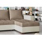 Canapé d'angle convertible en tissu luxe marron et simili cuir beige, 5 places, avec coffre, angle droit (vu de face), NESTOR Canapé d'angle convertible en tissu luxe marron et simili cuir beige, 5 places, avec coffre, angle droit (vu de face), NESTOR
