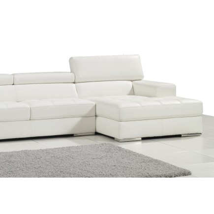 Canapé d'angle en cuir italien 5 places PERLE, blanc, angle droit