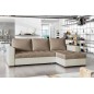 Canapé d'angle convertible en tissu luxe marron et simili cuir beige, 5 places, avec coffre, angle droit (vu de face), NESTOR Canapé d'angle convertible en tissu luxe marron et simili cuir beige, 5 places, avec coffre, angle droit (vu de face), NESTOR