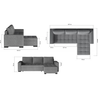 Canapé d'angle convertible en tissu luxe marron et simili cuir beige, 5 places, avec coffre, angle droit (vu de face), NESTOR
