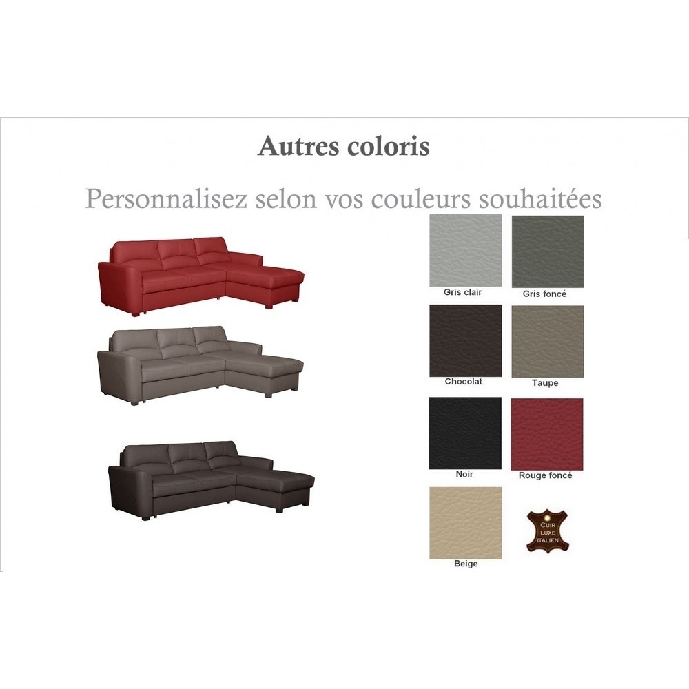 1er paiement de la commande: Canapé d'angle convertible en cuir de luxe italien , 5 places lugano, couleur personnalisée rouge f
