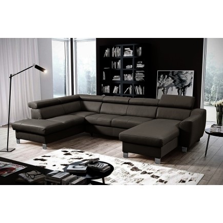 Acompte commande: Canapé d'angle en cuir italien de luxe 7/8 places astonia, chocolat, angle gauche, acompte 800 € et le reste e