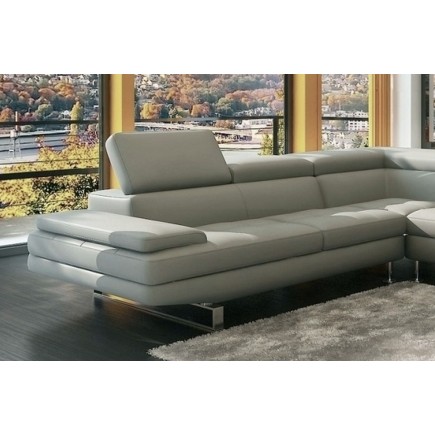 Canapé d'angle en cuir italien 6 places BIRKIN, gris clair, angle droit
