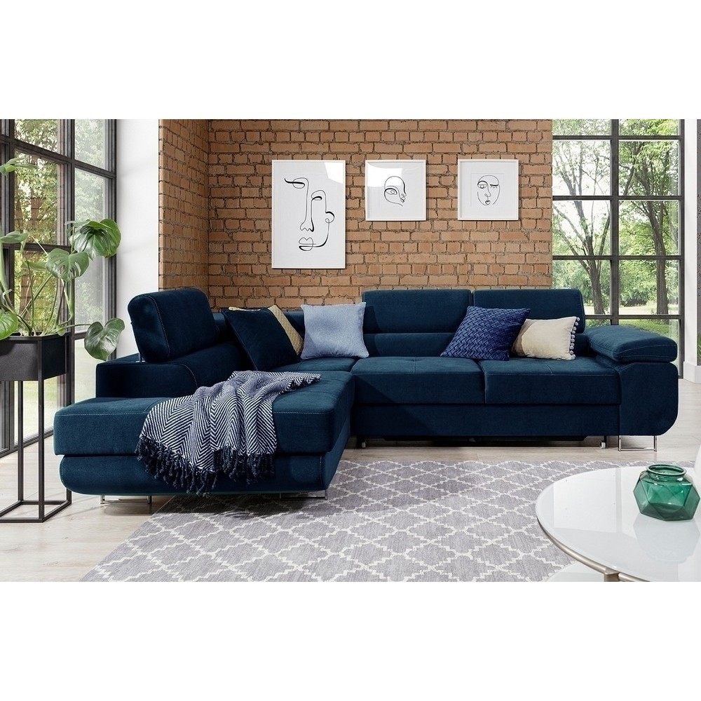 2eme paiement de la commande: Canapé d'angle convertible en tissu luxe 5 places, avec coffre, bleu foncé, angle gauche (vu de fa 2eme paiement de la commande: Canapé d'angle convertible en tissu luxe 5 places, avec coffre, bleu foncé, angle gauche (vu de fa