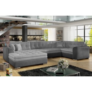 1er paiement de la commande: Canapé panoramique convertible - damien velours - en tissu gris clair et gris foncé de qualité, 7 p