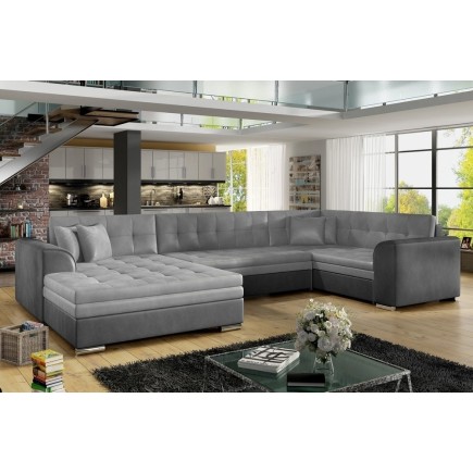 1er paiement de la commande: Canapé panoramique convertible - damien velours - en tissu gris clair et gris foncé de qualité, 7 p